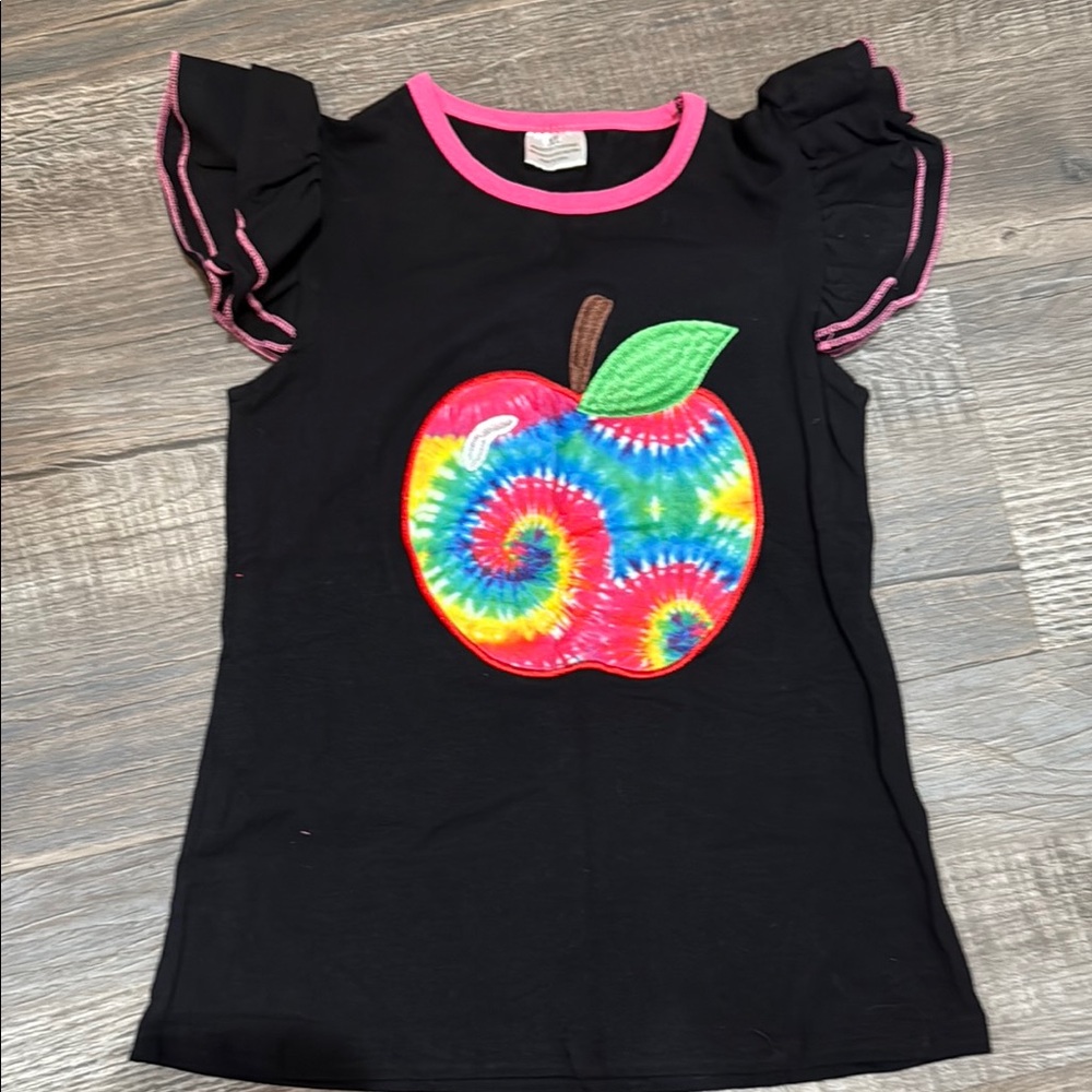 Colorful Tie-Dye Apple Kids Shirt with Ruffle Sleeves